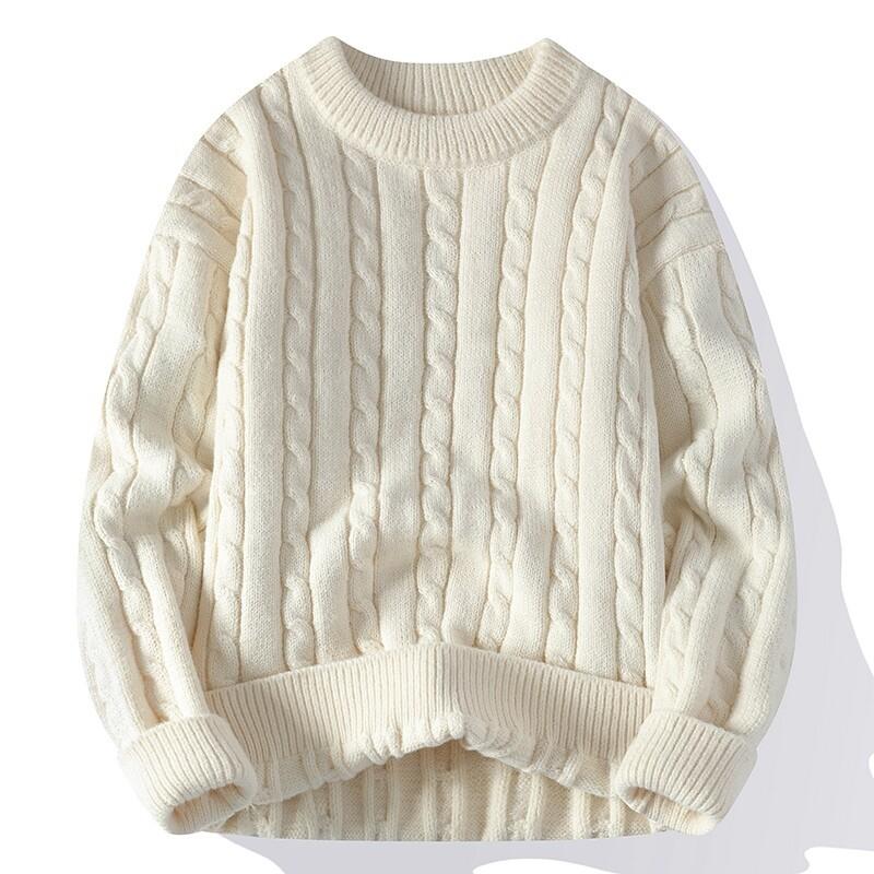 Модный мужской осенне-зимний свитер с косами, с круглым вырезом, мужской повседневный вязаный свитер