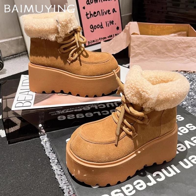 Ботильоны на меховой платформе для снега женские замшевые теплые хлопковые туфли женские 2025 тренд зимние брендовые короткие плюшевые мотоциклетные ботинки Botas De Mujer