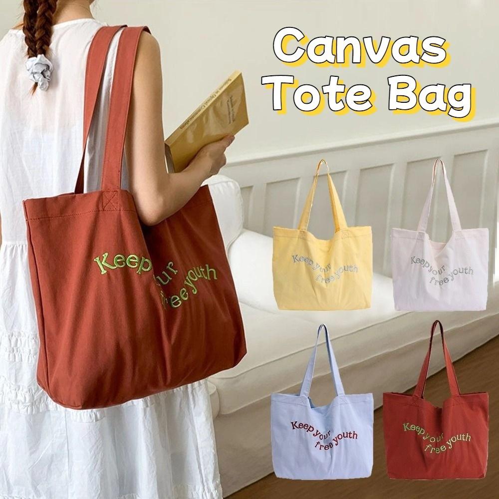 College Student Canvas Totes Bag Casual Women's Handbag Korean Letters Shoulder Bag Female