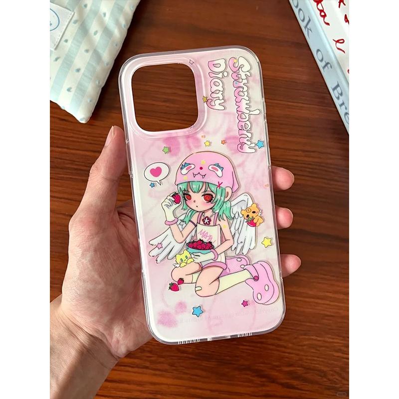 INS Сверкающий Розовый Клубничный Мультяшный Девочка Чехол для Телефона Для iPhone16 15 14 12 13 11ProMax Pro Plus Advenced Y2k Простой Счастливым Узором