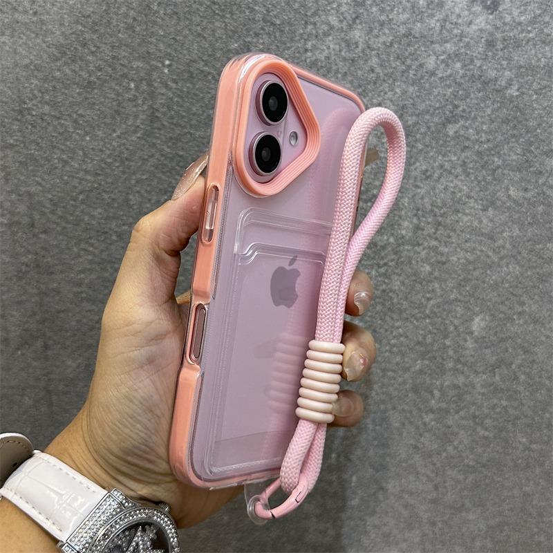 Card Holder Bag Wrist Strap Transparent Case for iPhone 16 15 14 17 Pro Max Plus 17 Air 11 12 13 Wallet Lanyard Candy Cover