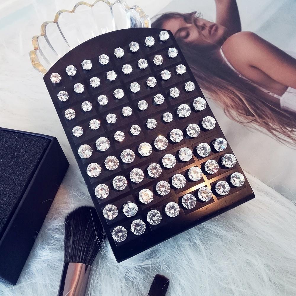 12/24/36Pairs Women's Fashion Luxury Cubic Exquisite Big Zircon Crystal Diamond Stud Earrings Set