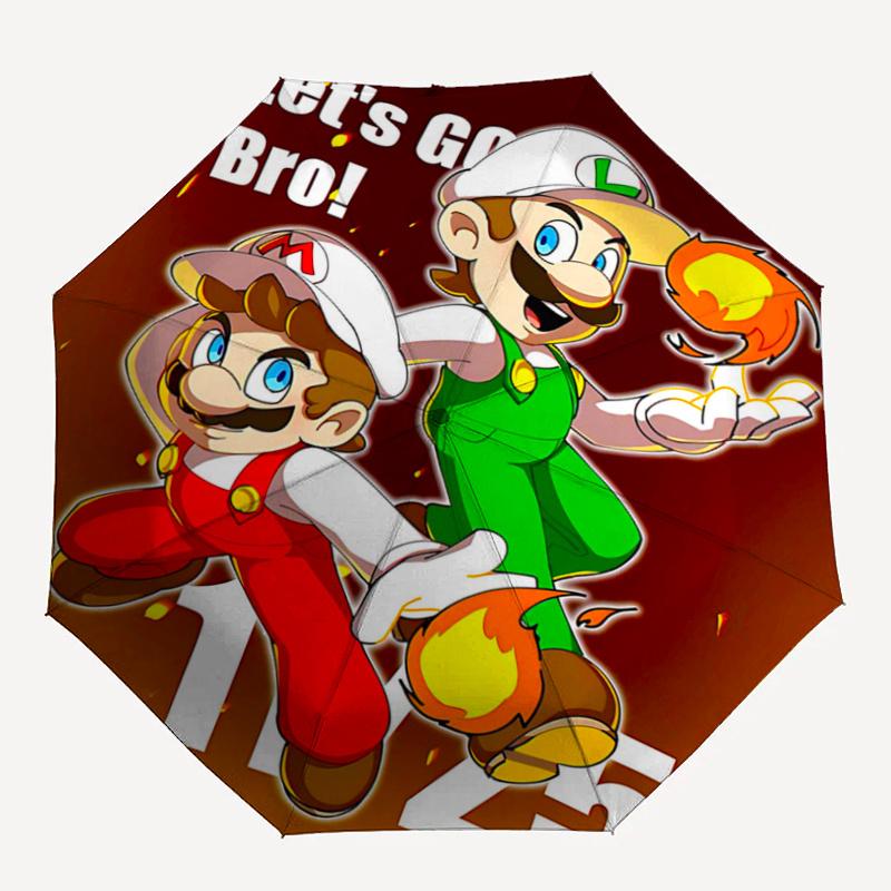 1pc Let's Go Bro Mario and Luigi Adventure Automatic 3-Fold Umbrella Design, Cute Cartoon Pattern, Portable Outdoor Umbrella, Perfect, Holiday Gi