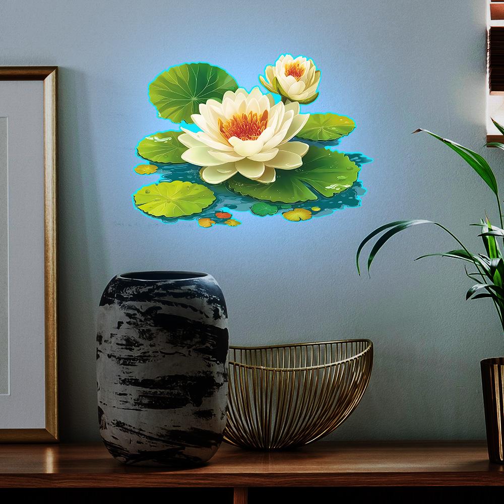 Светящиеся наклейки на стену из винила «Лотос и лист» для ванной комнаты - Светятся в темноте, водостойкие, легко клеятся