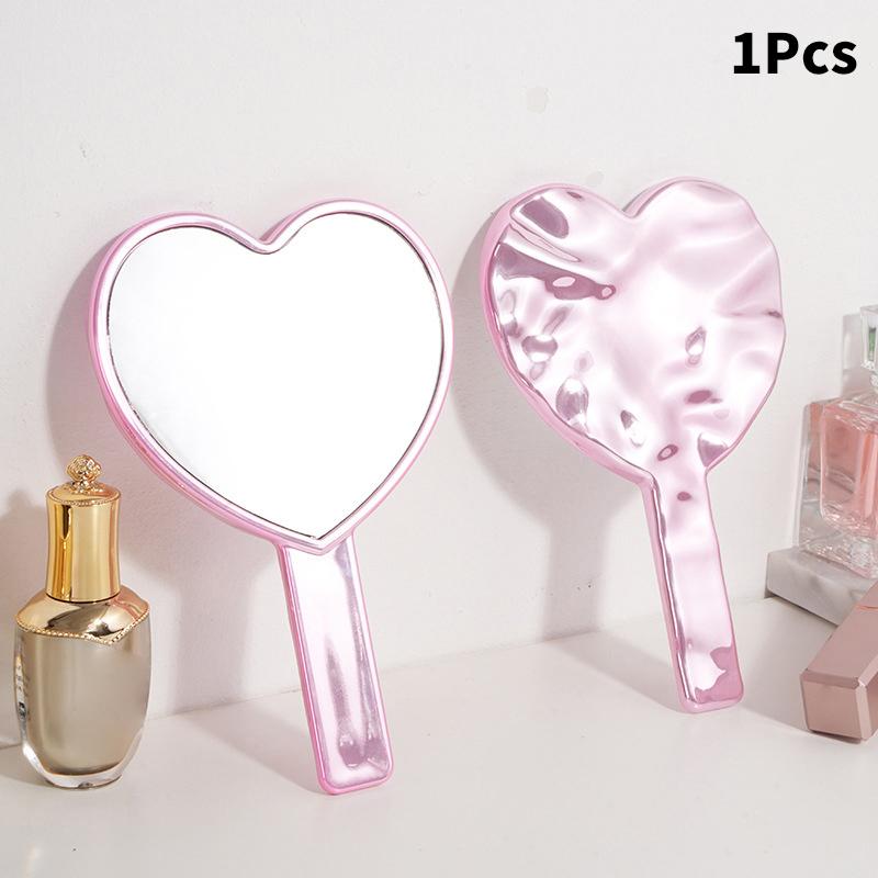 Portable Ins Liquid Shape Heart Mirror Handheld Desktop Cosmetic Mirror Makeup Mirror Travel Metallic High Definition Mirror