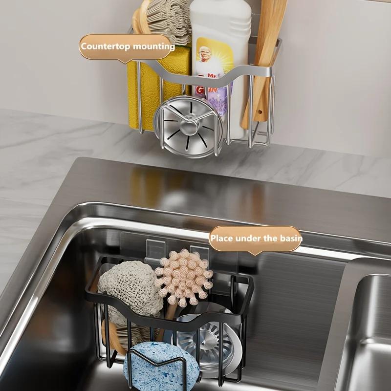 Sponge Holder for Kitchen Sink with Adhesive Hook Rustproof Stainless Steel Sink Caddy Kitchen Sink Organizer for Sponge Brush