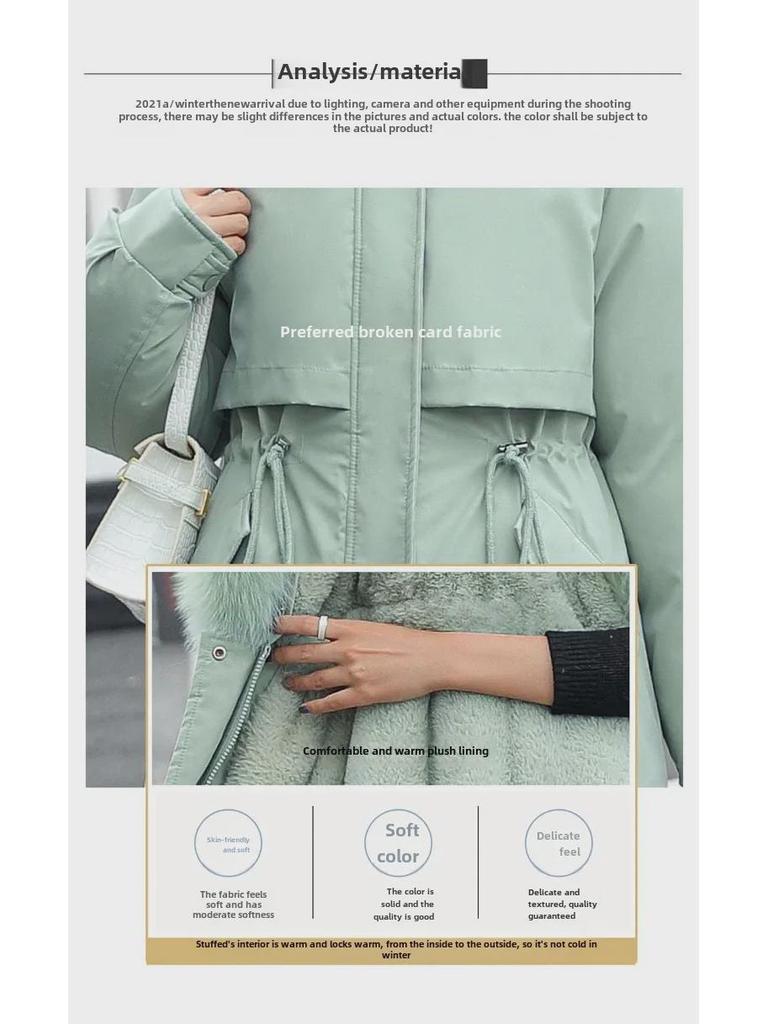 Женская повседневная куртка средней длины из хлопка в корейском стиле с меховым воротником
