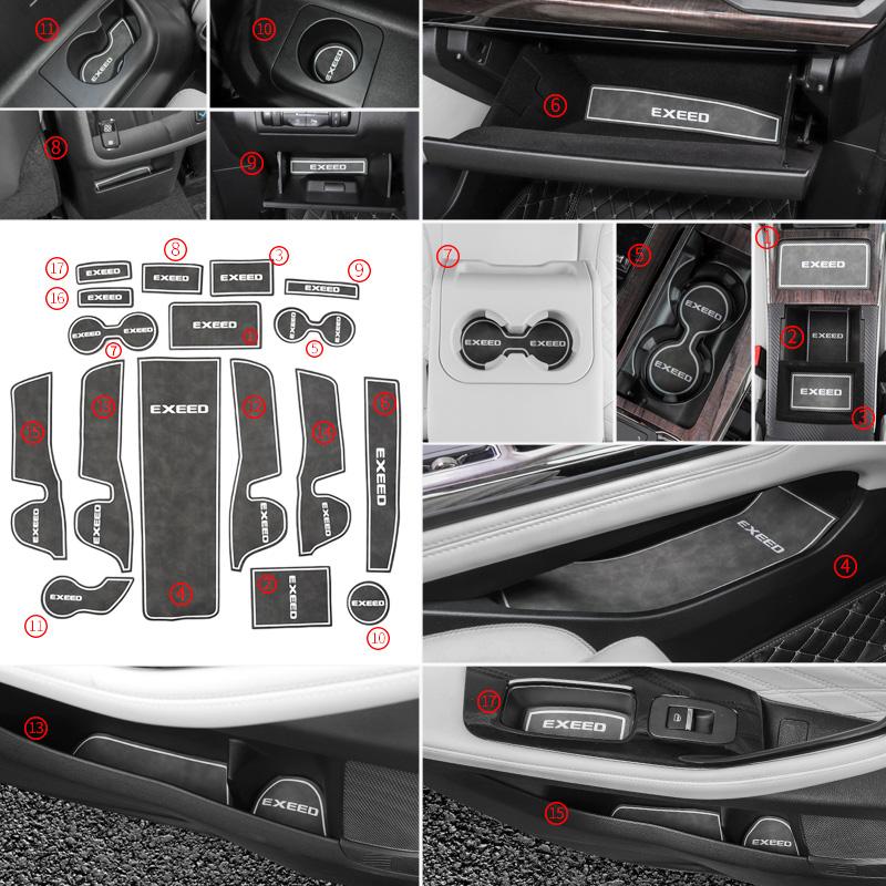 Car Door Groove Mat For Chery Exeed VX 2021 Anti-slip Cup Pad Rubber Rugs Slot Hole Interior Car-styling Accessories 17PSC