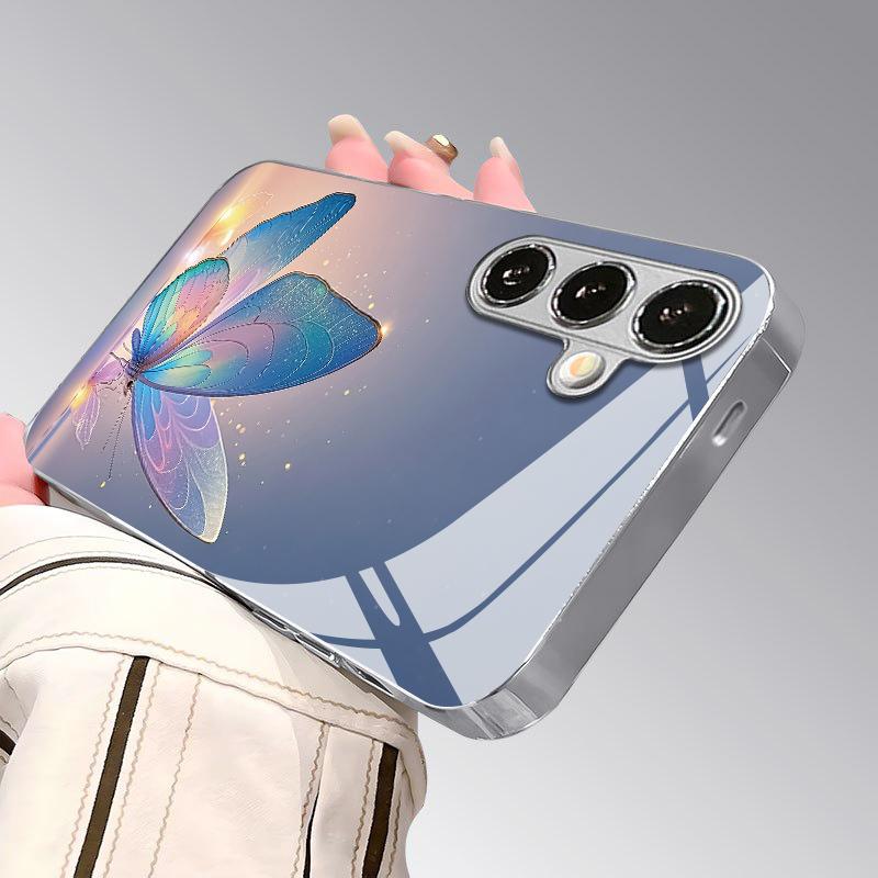 Чехол для телефона 2D с ярким узором «Бабочки» для Samsung S26 S25 S24 S23 S22 S21 S20 A56 A36 A16 Электрооцинкованная стеклянная защитная крышка