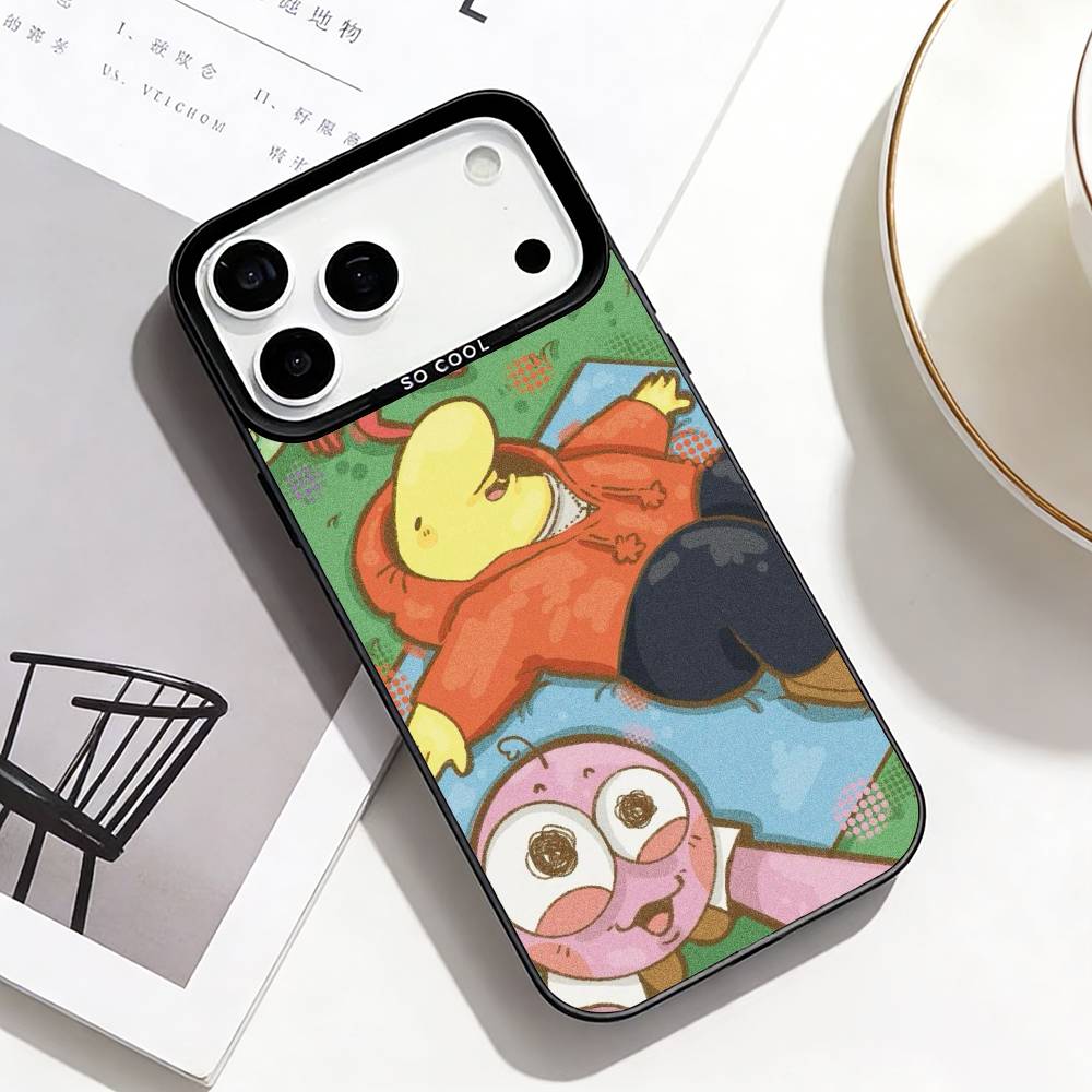Smiling Friends Phone Case For iPhone17,16,15,14,13,12,11 Plus,Pro Max Black Border Silver Plated Cover