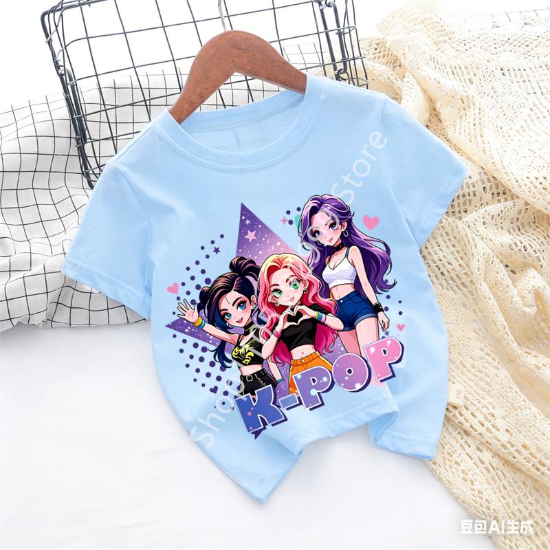 Детская футболка K-pop с мультяшным принтом, короткий рукав, летняя, удобная, забавный подарок для фанатов, футболки в стиле Харадзюку, одежда для девочек