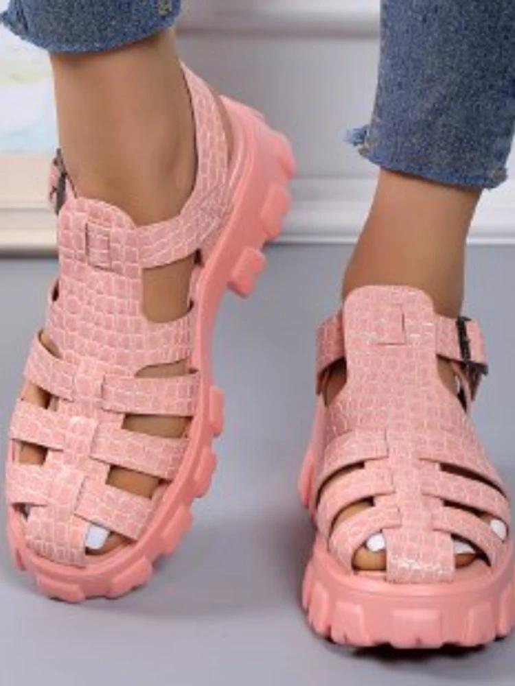 2024 2024 Новые сандалии на толстой подошве, женские сандалии с открытым носком, римские сандалии, женская повседневная пляжная обувь, летние сандалии на платформе, женские