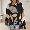 Women Plus Size Round Neck Long Sleeve Ribbed Cuffs Geometric Printed Sweatshirt