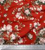 Red Japan Crepe Satin Fabric Leaves & Rose Floral Decor Fabric Printed Metre 42 Inch
