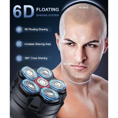 Бритва для головы для лысых мужчин, высокоскоростная 6D магнитная бритва 10000 об/мин, водонепроницаемость IPX8 для влажного/сухого бритья, гипоаллергенные лезвия, светодиодный дисплей и чехол для хранения