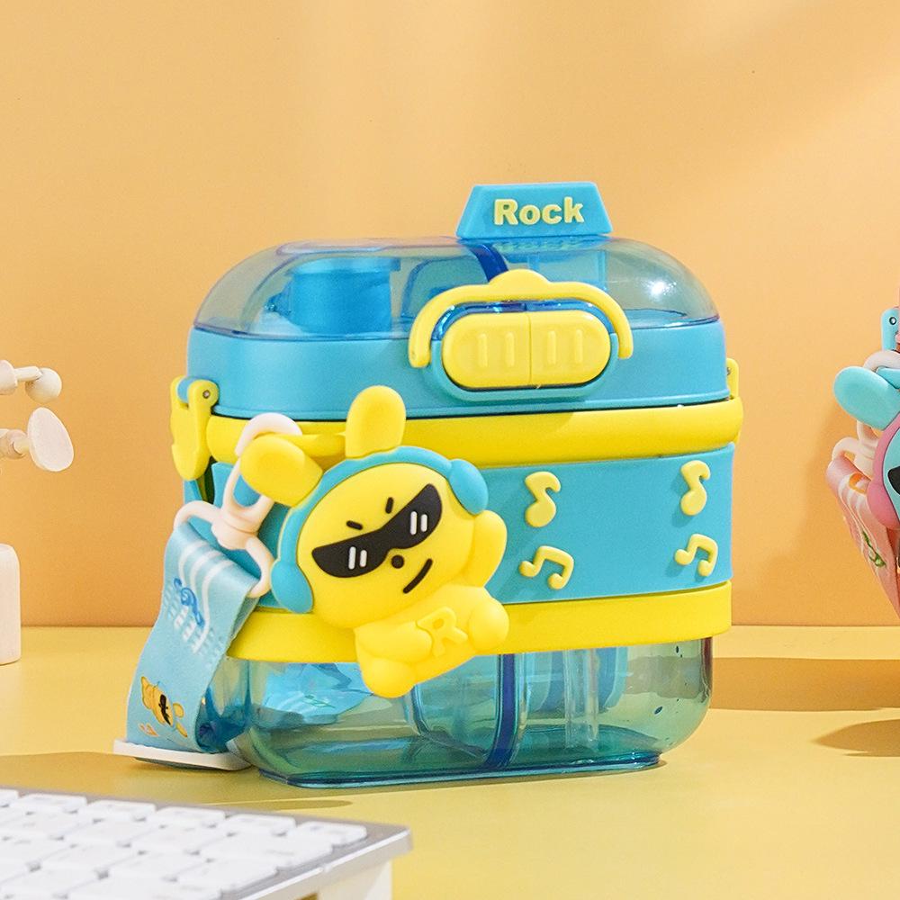 Summer Rock Rabbit Double Compartment Kids' Straw Cup - Large Capacity, Cute Cartoon Design