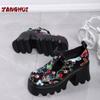 Spring and Autumn New Fashion Retro Printed Small Leather Shoes Women's Comfortable Versatile Thick Sole Thick Heels Shoes Mujer