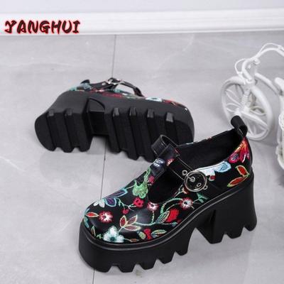 Весна и осень, новые модные ретро-принтованные маленькие кожаные туфли, женские, удобные, универсальные, на толстой подошве, на толстом каблуке, Mujer