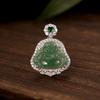 S925 Jadeite Danger Material Big Belly Buddha Ожерелье Женское Премиум Инкрустированное Цирконом Жадеит Будда Гонг Подвеска Нефритовая Подвеска