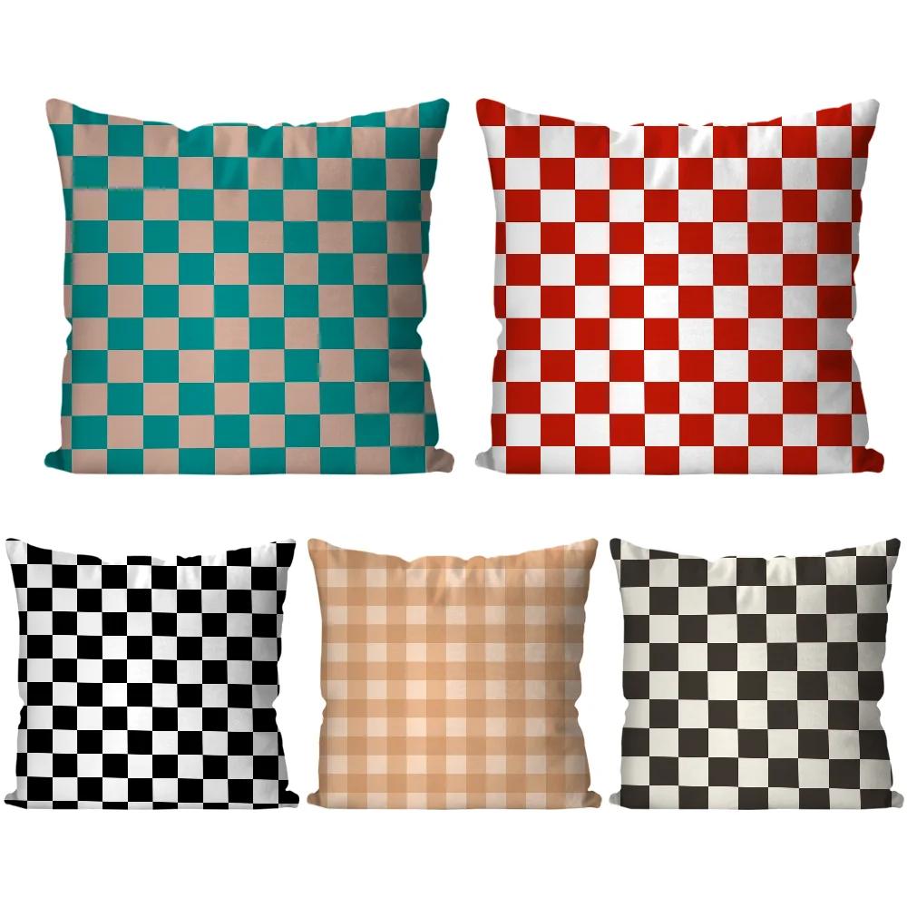 Checkerboard Grid Pillow Case Square Pillow Bedroom Sofa Leisure Comfort Cushion Car Living Room Home Decoration 40X40