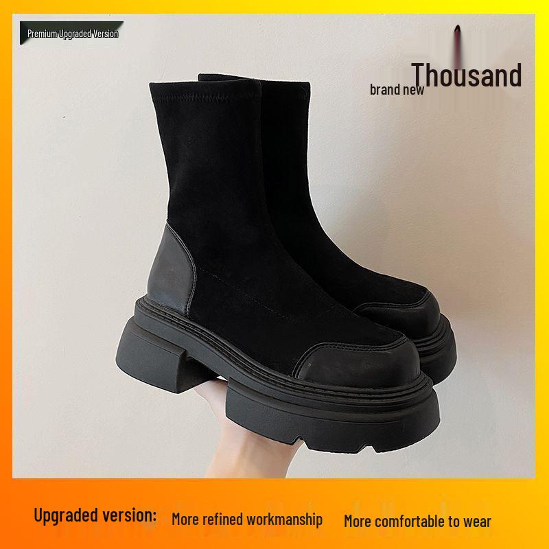 Женские ретро ботинки Мартин в британском стиле на толстой подошве, на массивном каблуке, увеличивающие рост, короткие ботинки для осени и зимы.