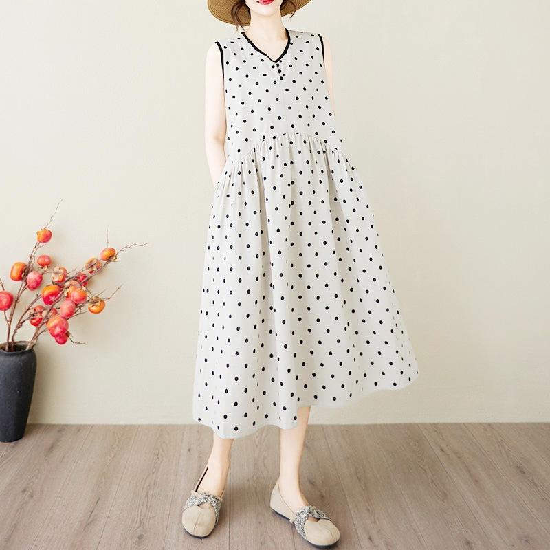 Cotton and Linen Dress 2025 Summer New Fan Vest Skirt Large Size Medium and Long Sleeveless Linen Skirt