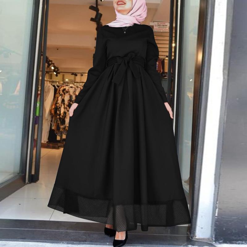 ZANZEA Женское сетчатое пэчворк-повседневное платье с круглым вырезом и длинными рукавами