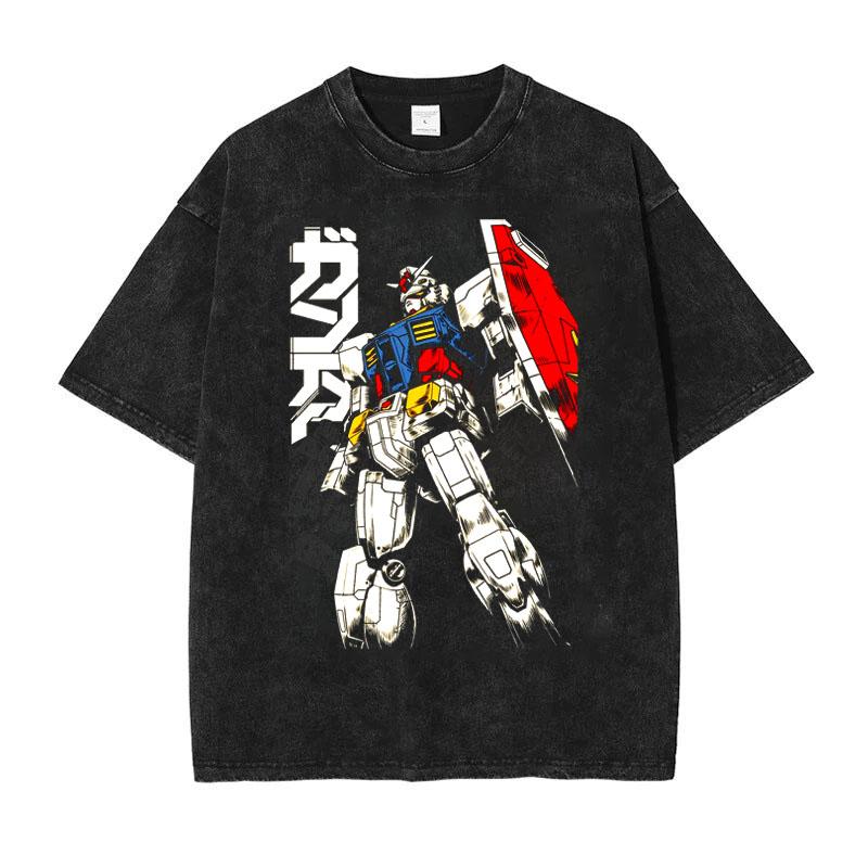 Футболка с принтом Mobile Suit Gundam Мужская и Женская Стиранная Футболка Высококачественная Винтажная Хлопковая Футболка Harajuku YK Топы
