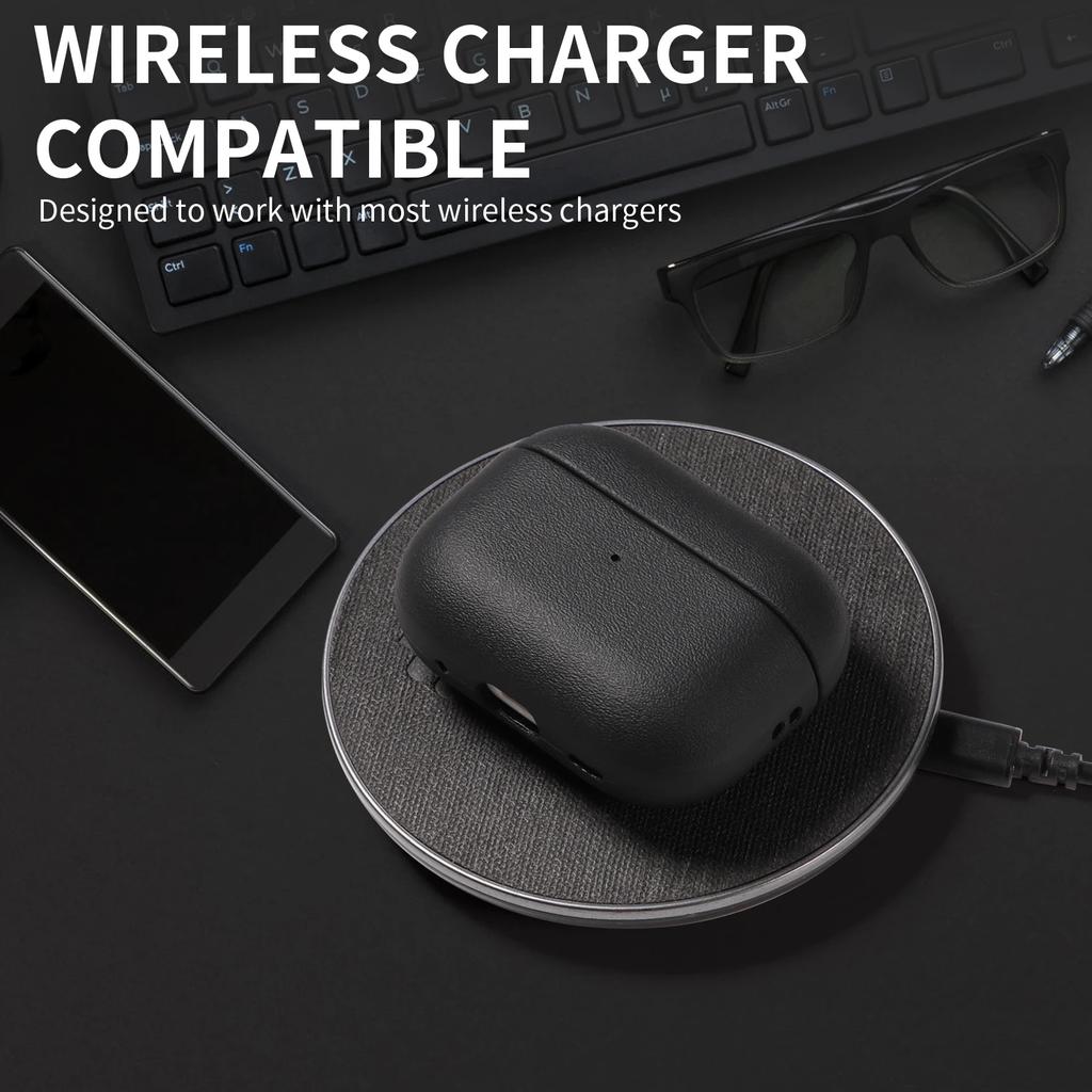 For TPU AirPods 4 Pro 2 Case Leather Texture Shockproof Full-Body Protective Case Cover with Lanyard for 2022 AirPods Pro 12