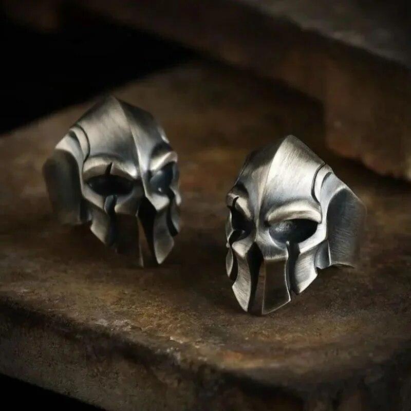 Серебряный спартанский шлем креативного ремесленного дизайна без инкрустации, преувеличенное властное мужское открытое регулируемое кольцо в стиле ретро