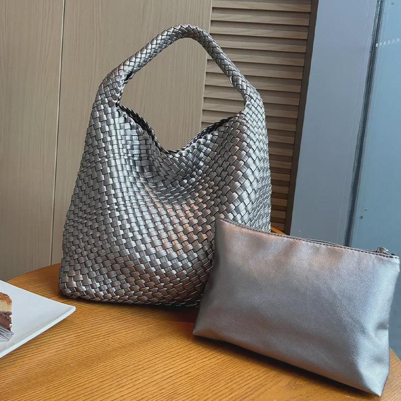 Легкая плетеная сумка-ведро в европейском и американском стиле - большая вместительная сумка и сумка через плечо для женщин