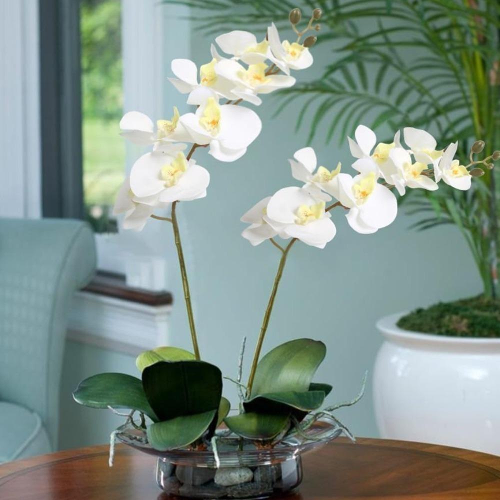 6 PCS Real Look Long Stem Artificial Flowers Faux Orchid Velvet Orchids 97cm Orchids Artificial Flowers for Tall Vase for Home Wedding Decoration