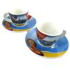 [N9708] - Box of 2 Coffee Cups 'Côte d'Azur' Yellow Blue (vintage) - 5x6 Cm