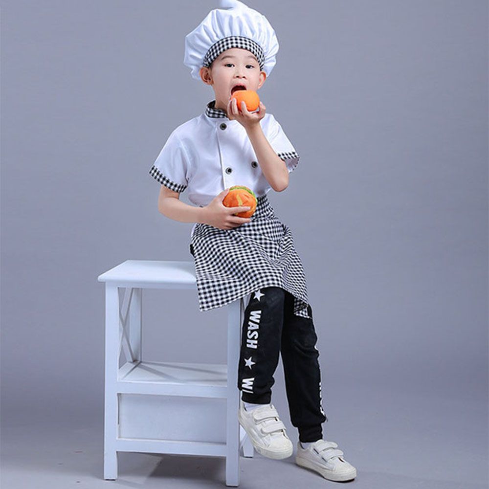 Kitchen Hat Top apron Cosplay Costume Cook Tshirt Children Chef Costume Set Halloween Decoration