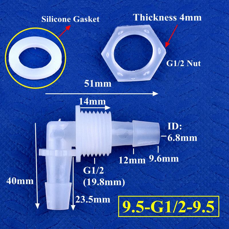 Pagoda Perforated Elbow Connector + Silicone Gasket Aquarium Tank Adapter Garden Water Hose Joint M6~G1/2 Thread To 2.4-11.1mm