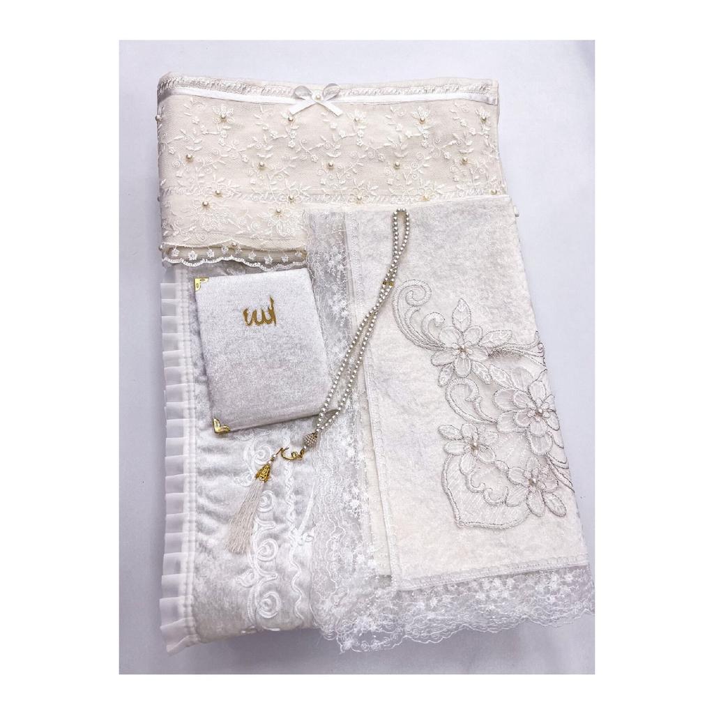 5 Piece Velvet Prayer Mat Set With Dowry Bundle Box Bride And Groom Set