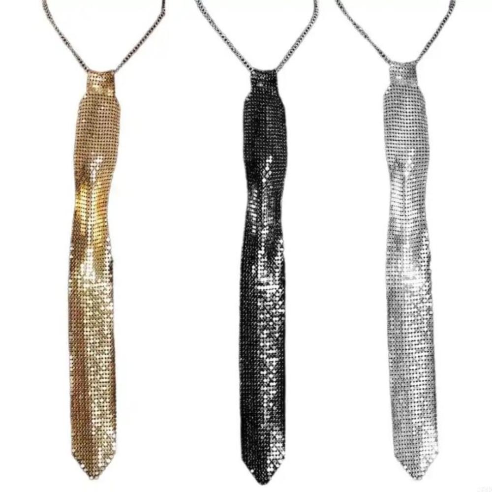 Adjustable Crystal Rhinestone Neck Tie Soft Glitter Cravat Metal Sequin Necktie  Music Festival