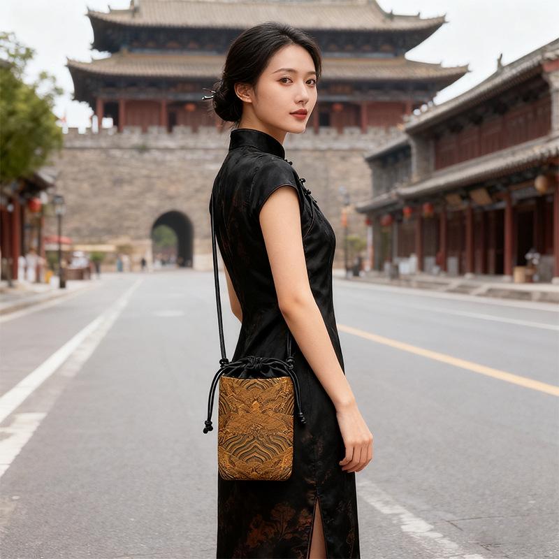 Xiangyunsha Brocade Mulberry Silk Crossbody Bag with Seawater River Cliff Pattern - New Chinese Style Shoulder Bag for Women.