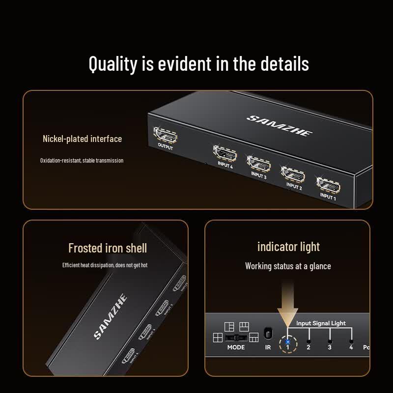 SAMZHE 4K HDMI Видеосплиттер с 4 входами и 1 выходом