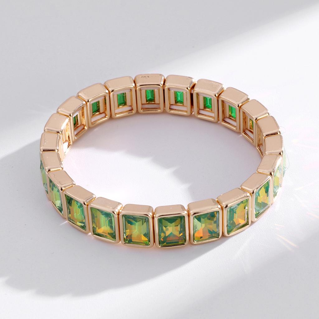 Vibrant Rainbow Baguette Crystal Wide Cuff Bracelet, Stackable Design, Colorful Bold Wrist Ornament for Party Occasions