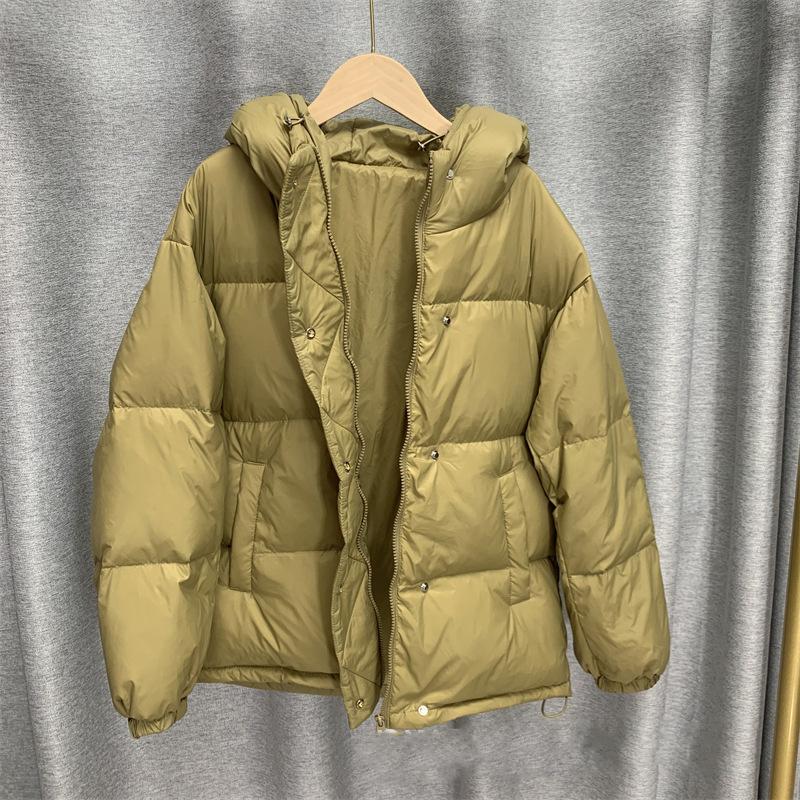 Зимняя свободная однотонная куртка с мягкой подкладкой на молнии и воротником с капюшоном, универсальное теплое белое пальто на утином пуху для женщин