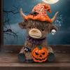 Halloween Decor Spider Pumpkin Highland Cow Statue Spooky Farm Animal Figurine for Home Office Desk Decor Party Gift Ornament