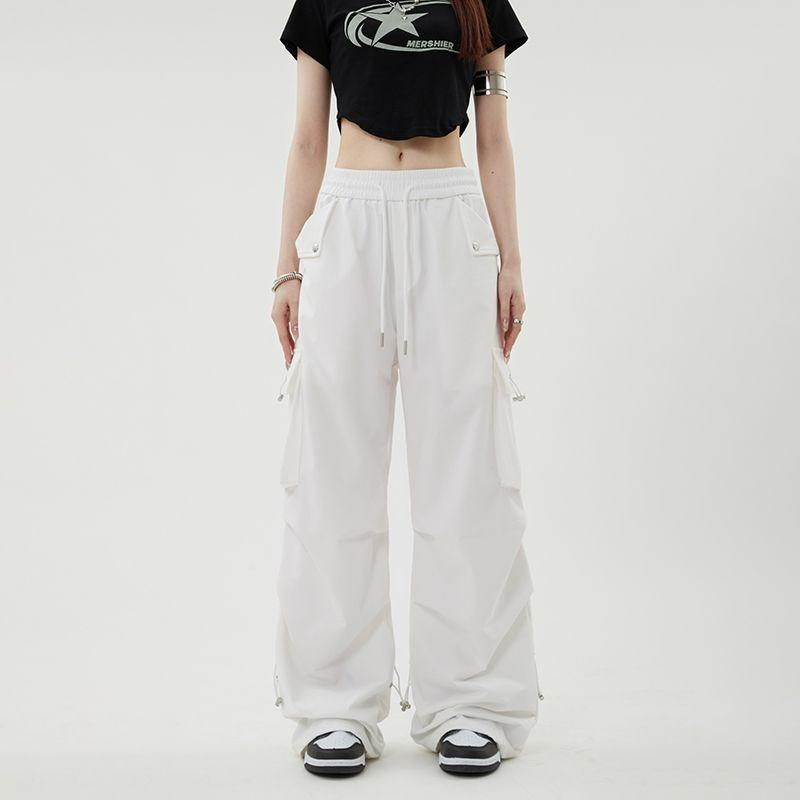 Уличная одежда, весенне-летние брюки-карго для женщин, новинка 2024 года, повседневные однотонные прямые женские брюки с большим карманом