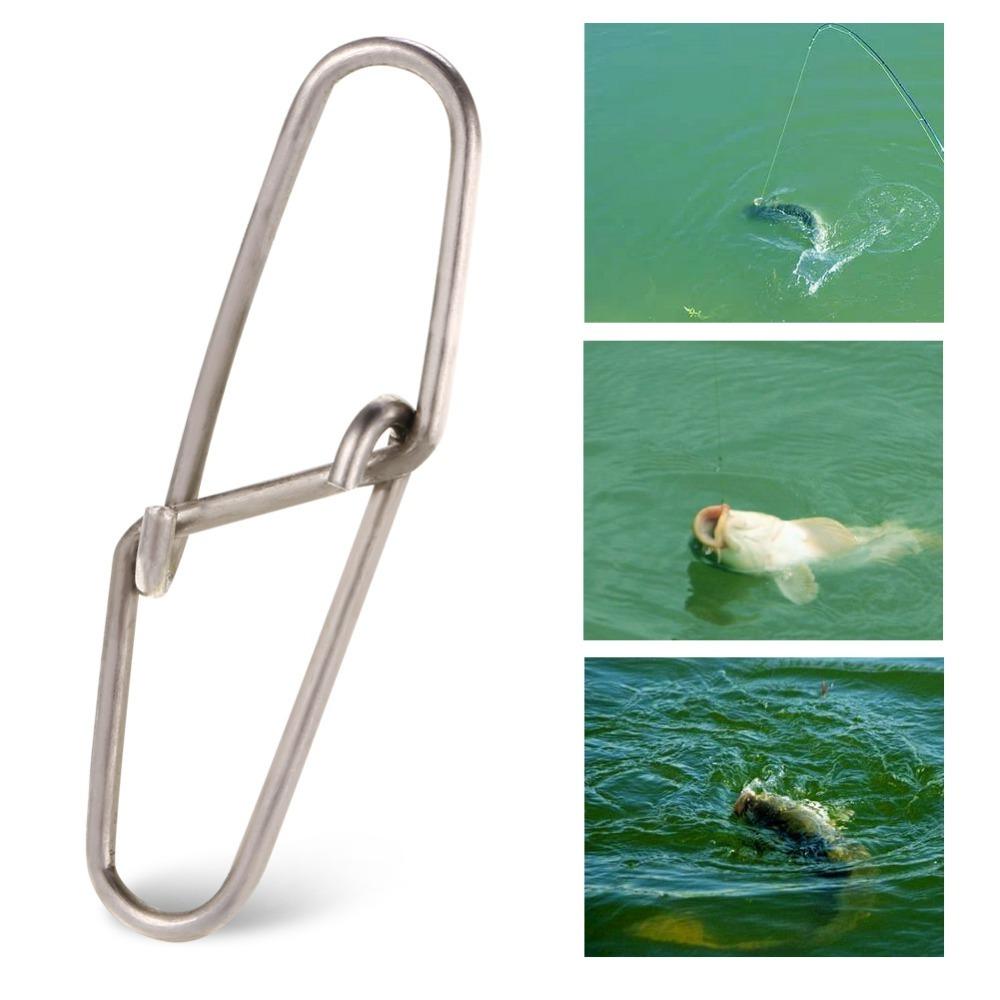 100PCS High Strength Fishing Safety Snaps Stainless Steel Fishing Cross Lock Snaps Bass Fishing