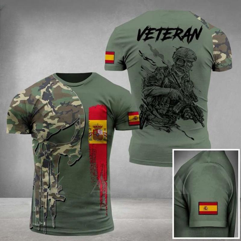 Spanish Flag Graphic Men's T-shirt Loose Casual Short Sleeved Tees Oversized Tshirt Spanish Veterans Tops Camouflage Clothing Xl