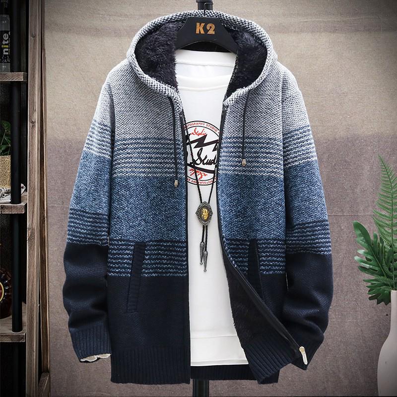 Men's Plush Hooded Cardigan Sweater - 2021 Collection, Thick & Large Size