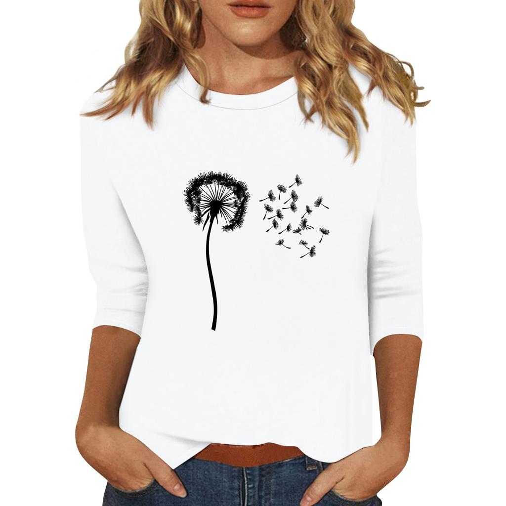 Women's Fashionable Casual Three Quarter Sleeve Printed Collar Pullover Top