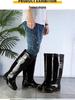3537 Black 45CM Men's Extra High Rain Boots - Waterproof PVC Work Footwear for Construction Safety