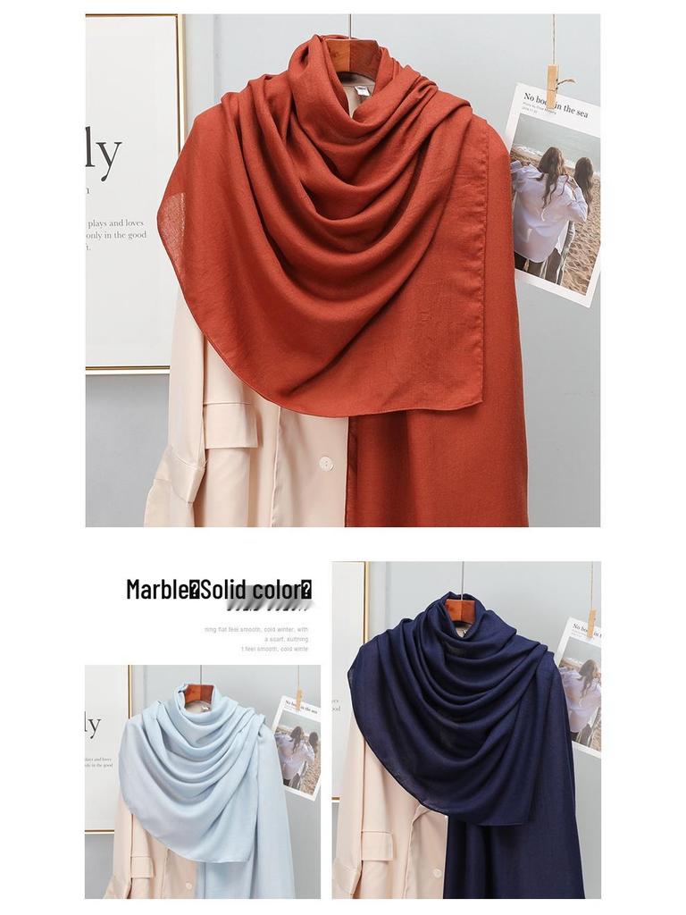 Женский ретро шарф-шаль из хлопка и льна в корейском стиле - Универсальный для весны и осени