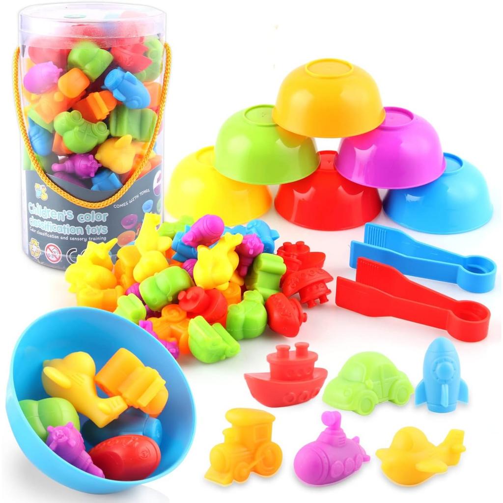 Игрушки от 3 лет, игрушки Монтессори от 3 лет, игрушка для распознавания цветов подсчета динозавров с подходящими чашками и пинцетом, цвета для развития мелкой моторики